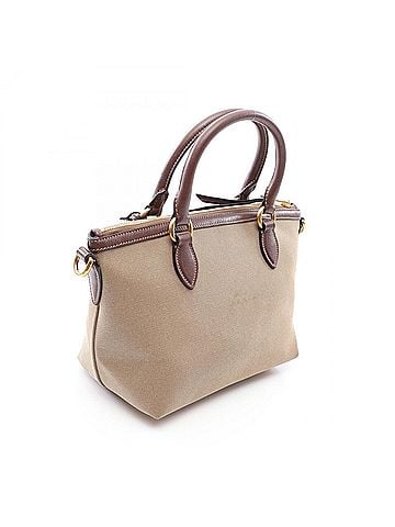 Prada Prada LOGO JACQUARD 2-Way Handbag - Canvas and Leather Women's Beige/Brown (view 2)