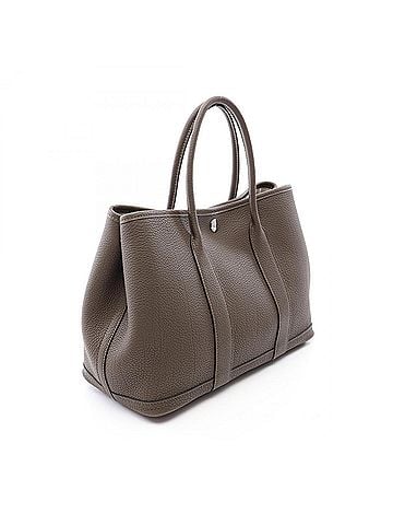 Hermès Hermes Garden Party TPM Tote Bag, Vert Bronze, Leather, Negonda Women's, Gray (view 2)