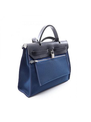 Hermès Hermes Herbag Zip PM Handbag, Canvas Leather Toile Officier Vache Hunter, Women's, Navy/Black (view 2)