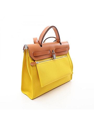 Hermès Hermes Herbag Zip PM 2-Way Handbag, Canvas and Leather, Toile Officier Vache Hunter, Women's, Yellow/Brown/Natural (view 2)