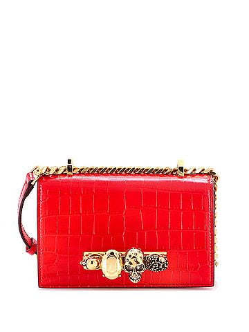 Alexander McQueen Jewelled Flap Satchel Crocodile Embossed Leather Mini (view 1)