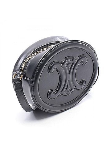 Céline Celine Cuile Triomphe Oval Shoulder Bag/Handbag, Leather, Women's, Black, 198603DXC (view 2)