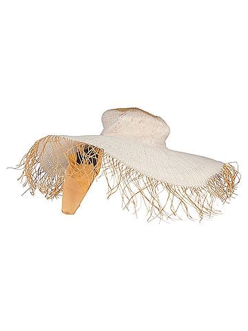 Jacquemus Jacquemus Wide Brim Hat with Scarf in White Raffia and Silk (view 1)