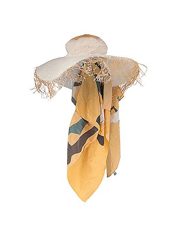 Jacquemus Jacquemus Wide Brim Hat with Scarf in White Raffia and Silk (view 2)