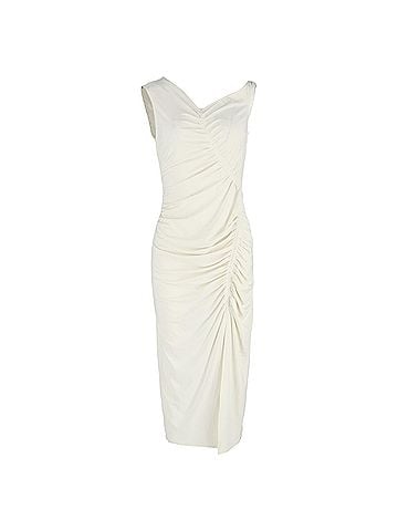 Self-Portrait Self-Portrait Asymmetric Ruched Stretch-jersey Midi Dress In Ivory Polyester (view 1)