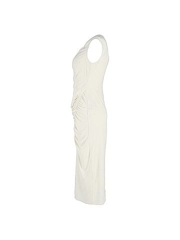 Self-Portrait Self-Portrait Asymmetric Ruched Stretch-jersey Midi Dress In Ivory Polyester (view 2)