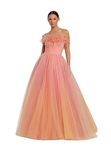 Mac Duggal Mac Duggal Orange &amp; Pink Ombre Feather Bodice Tulle Gown NWT $698 #20557 Cocktail Dress (view 1)