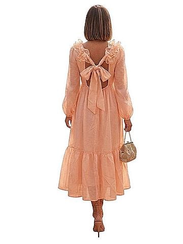 Rose Velvet Floral Ruffle Cutout Tie-Back Maxi Dress Casual Dress (view 2)