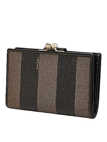 Fendi Fendi Pequin Bi-fold Wallet with Clasp Closure 251-516920-069 Beige Black Leather Women's FENDI (view 2)