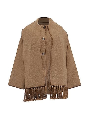 Totême Totême Whipstitch-Trim Scarf Jacket in Brown Wool (view 1)