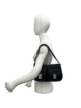 Prada PRADA Triangle Logo Hardware Leather Tessuto Nylon Semi One Shoulder Bag Handbag Black 51708 (view 2)