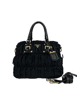 Prada PRADA Prada Logo Hardware Gathered Nylon Leather Genuine 2-way Handbag Tote Bag Shoulder Black 12210 (view 1)
