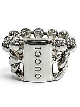 Gucci GUCCI 925 Sterling Silver Ball Chain Ring with Logo - Italian Made Women's Comes Box and Dust Bag (view 1)