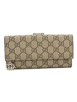 Gucci GUCCI Bi-fold Long Wallet 212104 Double Snap Closure GG Supreme Women's Beige (view 1)