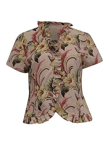 Oscar De La Renta Oscar De La Renta Floral-Print Ruffled Blouse in Multicolor Linen (view 1)
