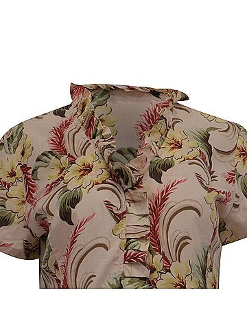 Oscar De La Renta Oscar De La Renta Floral-Print Ruffled Blouse in Multicolor Linen (view 2)