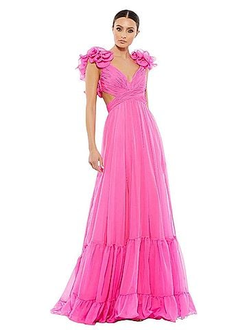 Mac Duggal Mac Duggal Hot Pink Ruffle Tiered Cut-Out Chiffon Gown 67911 Cocktail Dress (view 1)