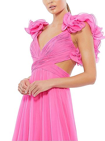 Mac Duggal Mac Duggal Hot Pink Ruffle Tiered Cut-Out Chiffon Gown 67911 Cocktail Dress (view 2)