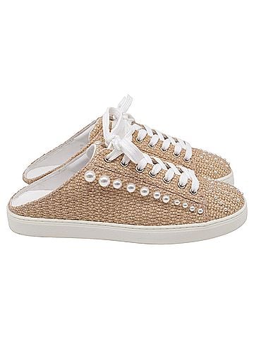 Stuart Weitzman Stuart Weitzman Goldie Mules in Beige Raffia (view 1)