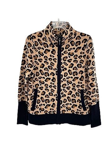 Rachel Zoe Mock Neck Leopard Print Zip Up Cardigan Sweater Jacket Cardigan (view 1)