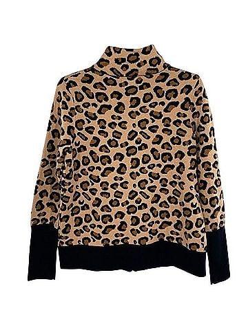 Rachel Zoe Mock Neck Leopard Print Zip Up Cardigan Sweater Jacket Cardigan (view 2)