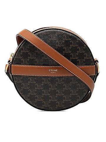 Céline Celine Triomphe Round Purse Crossbody Shoulder Bag, Black/Brown Leather, Women's CELINE (view 1)