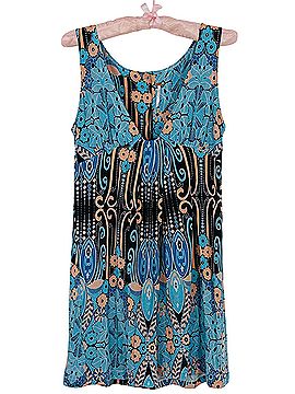 Free People 2009 Vintage Blue Paisley Baroque A-line Mini Dress | 70s Boho Indie Sleaze Whimsigoth Boho Grunge Casual Dress (view 1)