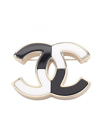 Chanel Chanel Coco Mark Brooch Accessory, Gold Plated (GP), Women's, Gold, White, Black (view 1)