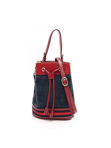 Gucci Gucci Ophidia Small Bucket 2-Way Handbag, Suede Leather, Women's, Navy/Red, 550621 (view 1)