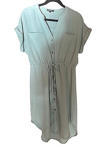 RolyPoly Slip-On Sage Green Drawstring Shirt Dress Casual Dress (view 1)