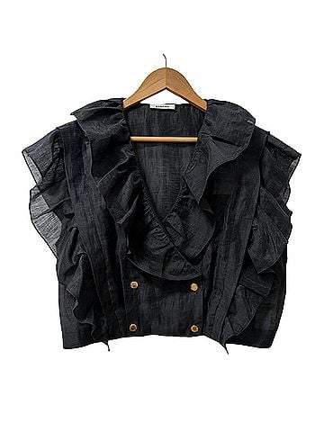Sandro Folie Ruffled Linen Blend Cropped Blouse (view 1)