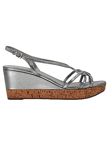 Prada Prada Platform Wedge Sandals in Silver Leather (view 1)