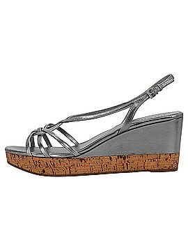 Prada Prada Platform Wedge Sandals in Silver Leather (view 2)