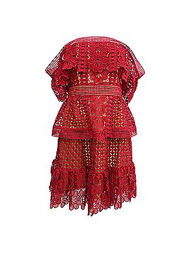 Self-Portrait Self-Portrait Off the Shoulder Guipure Lace Dress in Red Polyester (view 1)