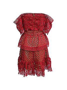 Self-Portrait Self-Portrait Off the Shoulder Guipure Lace Dress in Red Polyester (view 2)