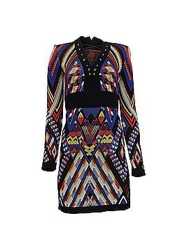 Balmain Balmain Tribal-Patterned Lace Up Mini Dress in Multicolor Viscose (view 1)
