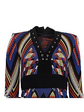 Balmain Balmain Tribal-Patterned Lace Up Mini Dress in Multicolor Viscose (view 2)