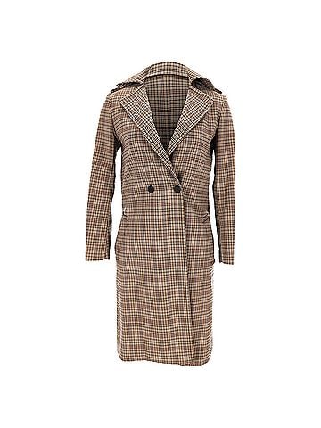 Sandro Sandro Plaid Double-Breasted Coat in Beige Polyester (view 1)