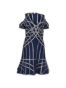 Herve Leger Herve Leger by Max Azria Veronikka Caged Cold-Shoulder Flute Dress in Blue Nylon (view 1)