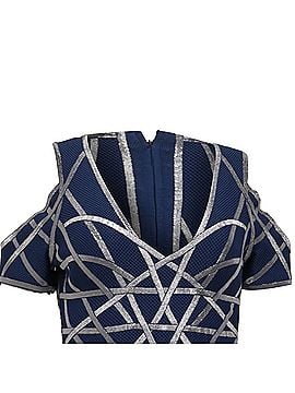 Herve Leger Herve Leger by Max Azria Veronikka Caged Cold-Shoulder Flute Dress in Blue Nylon (view 2)