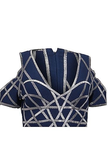 Herve Leger Herve Leger by Max Azria Veronikka Caged Cold-Shoulder Flute Dress in Blue Nylon (view 2)