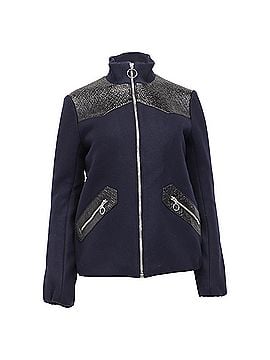 Maje Maje Biker Blousson Zipper Jacket in Navy Blue Wool (view 1)