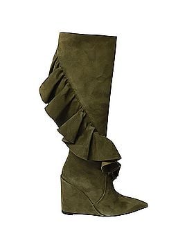 J.W. Anderson J W Anderson Ruffle Thigh-High Boots in Olive Suede (view 1)