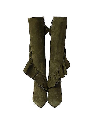 J.W. Anderson J W Anderson Ruffle Thigh-High Boots in Olive Suede (view 2)