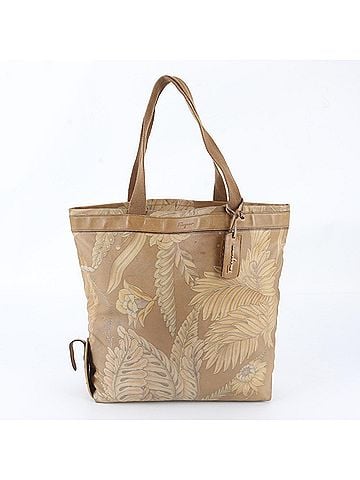 Salvatore Ferragamo Salvatore Ferragamo Leather Botanical Print Tote Bag, Shoulder Handbag, Beige, Women's (view 1)