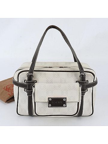 Loewe Loewe Anagram Leather Handbag, Mini Boston Bag, Tote Brown, Silver Hardware, Women's (view 1)