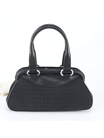 Bvlgari Bvlgari Logomania Leather Handbag Tote Bag, Black with Silver Hardware, Women's (view 1)