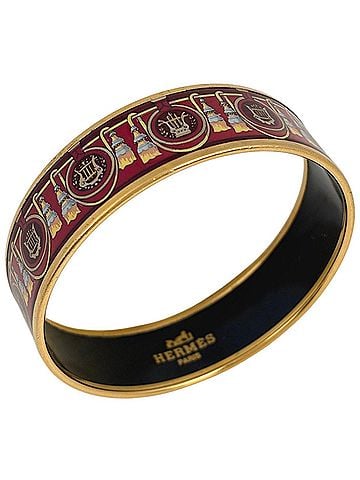 Hermès Hermes HERMES Email GM Cloisonné Bangle GP Gold Red Women's (view 1)
