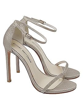 Stuart Weitzman Stuart Weitzman Fabric Ankle Strap Open Toe Sandals in Silver Glitter (view 1)