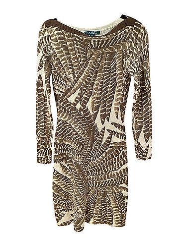 Lauren by Ralph Lauren Silk Cashmere Feather Print Sweater Dress Casual Dress (view 1)